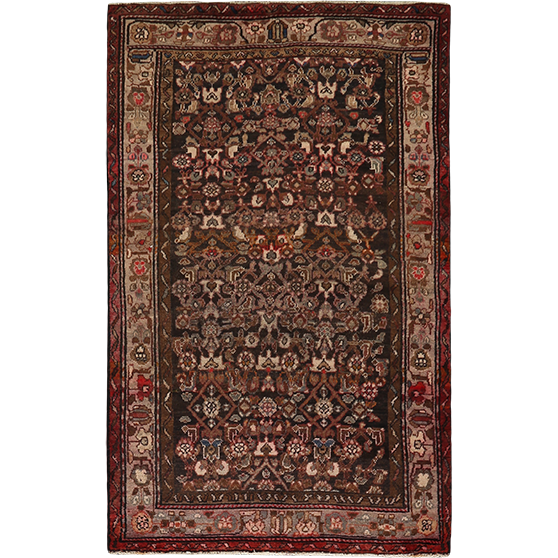 Hamadan Persian Rug 6'3" x 3'8" - Semi Antique Afshan Red, Blue Hand Knotted | front view | SKU 111237