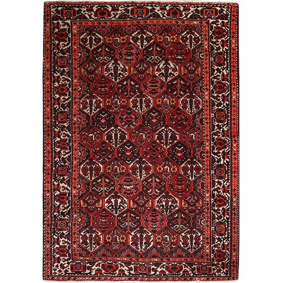 Bakhtiari Persian Rug 9'11" x 6'9" - Semi Antique Medallion Blue, Crimson Hand Knotted | front view | SKU 111309