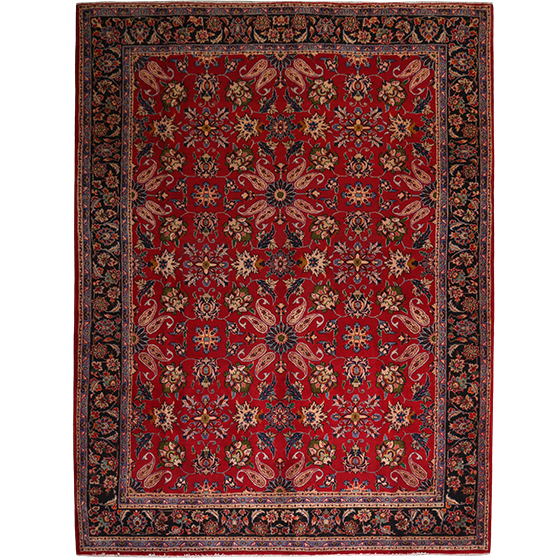 Najafabad Persian Rug 11'0" x 8'2" - Semi Antique Medallion Red, Beige Hand Knotted | front view | SKU 111319