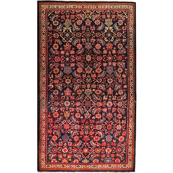 Arak Persian Rug 10x5 ft - Semi Antique Medallion Crimson, Red Hand Knotted | front view | SKU 111323