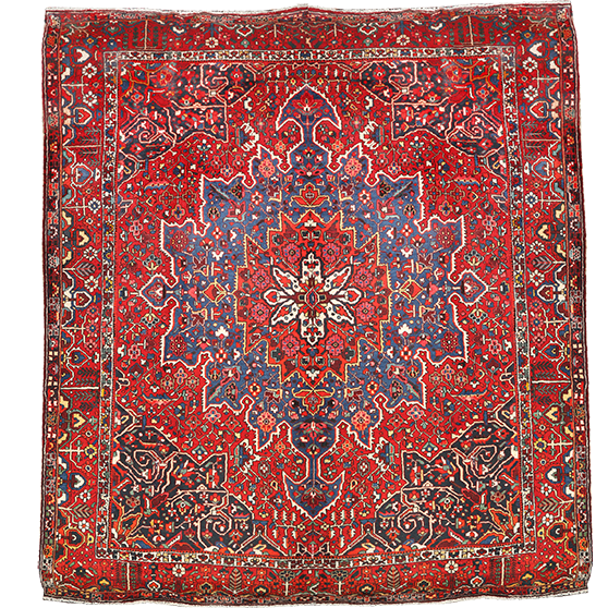 Bakhtiari Persian Rug 14x12 ft - Semi Antique Medallion (Toranj), Herati (Mahi) Madder Red, Navy Blue, Crimson Hand Knotted | front view | SKU 111336