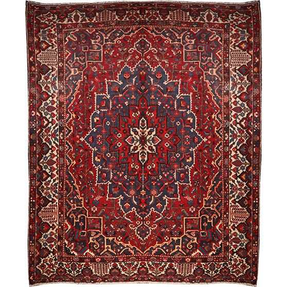 Bakhtiari Persian Rug 13'1" x 10'8" - Semi Antique Medallion Blue, Crimson Hand Knotted | front view | SKU 111338