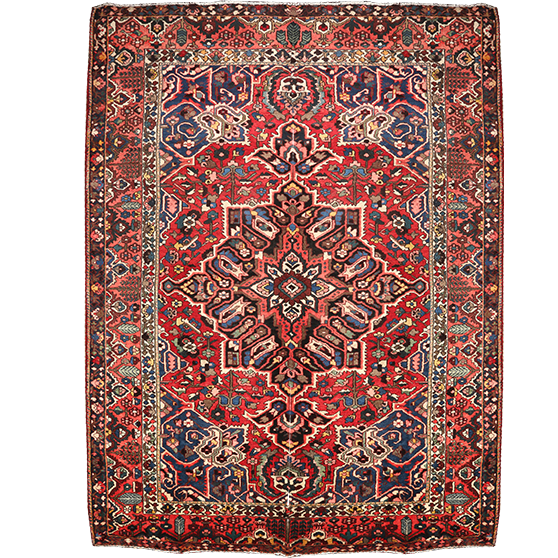 Bakhtiari Persian Rug 13'1" x 9'10" - Semi Antique Medallion Blue, Crimson Hand Knotted | front view | SKU 111339