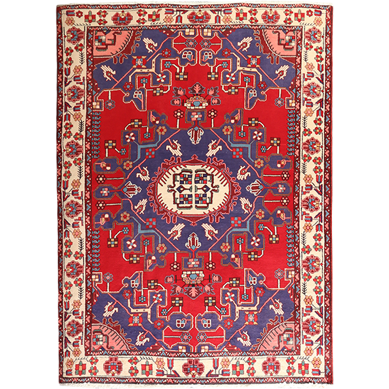 Tafresh Persian Rug 6x4 ft - Semi Antique Medallion Crimson, Beige Hand Knotted | front view | SKU 111363