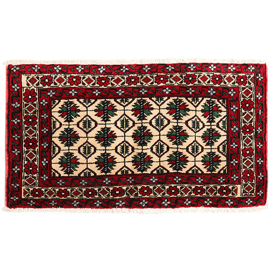 Baluch Persian Rug 3'5" x 1'11" - Semi Antique Mihrab Red, Blue Hand Knotted | front view | SKU 111365