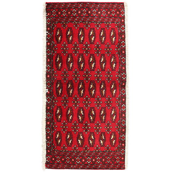 Turkmen Persian Rug 3'5" x 1'7" - Semi Antique Geometric Crimson, Navy Blue Hand Knotted | front view | SKU 111367