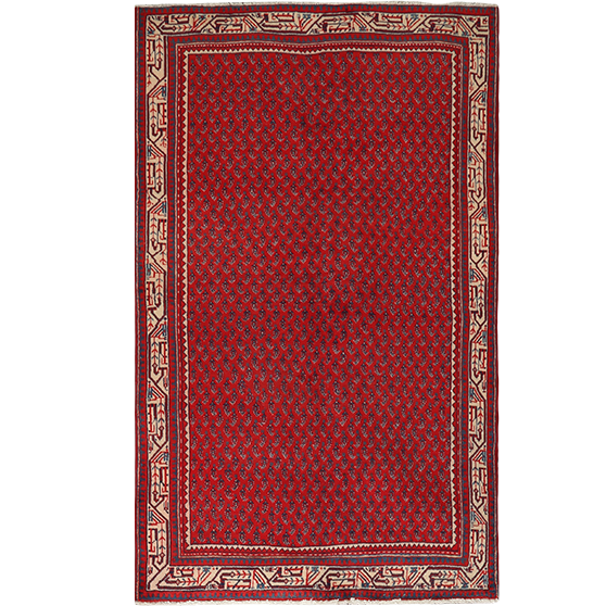Botemir Persian Rug 6'11" x 4'1" - Semi Antique Medallion Crimson, Red Hand Knotted | front view | SKU 111370