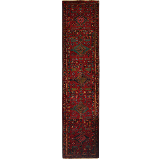 Heriz Persian Rug 13x2 ft - Semi Antique Medallion Red, Brown Hand Knotted | front view | SKU 111371