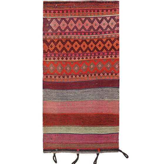 Shiraz Persian Rug 5'1" x 2'4" - Semi Antique Geometric Blue, Red Hand Knotted | front view | SKU 111376