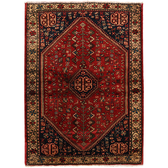 Abadeh Persian Rug 4x3 ft - Semi Antique Geometric Red, Ivory Hand Knotted | front view | SKU 111400