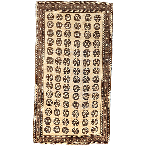 Shiraz Persian Rug 7x3 ft - Semi Antique Geometric Blue, Red Hand Knotted | front view | SKU 111405