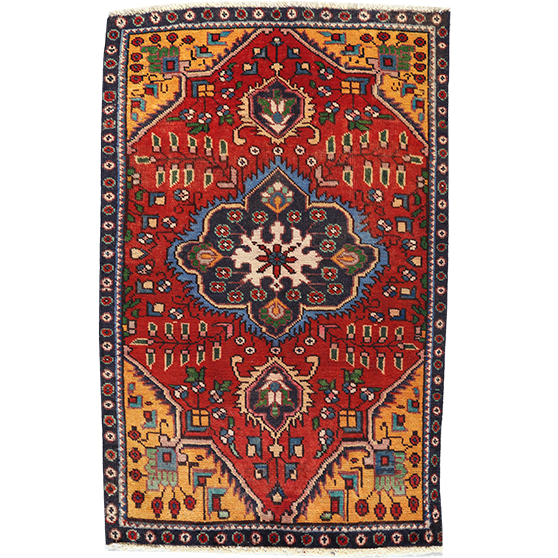 Tabriz Persian Rug 4x3 ft - Semi Antique Medallion Red, Cream Hand Knotted | front view | SKU 111457