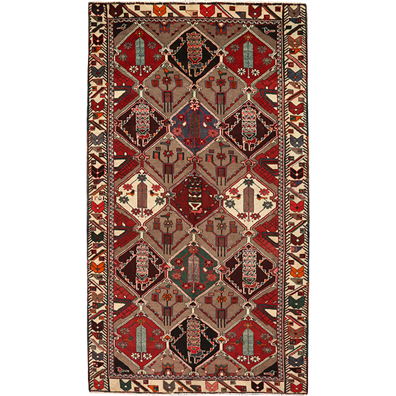 Shiraz Persian Rug 9'10" x 5'3" - Semi Antique Geometric Blue, Red Hand Knotted | front view | SKU 111461
