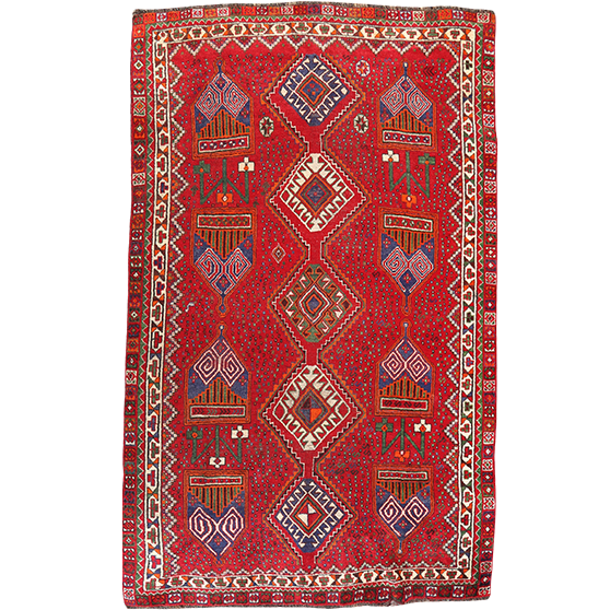 Bakhtiari Persian Rug 6'8" x 4'7" - Semi Antique Medallion Blue, Crimson Hand Knotted | front view | SKU 111462