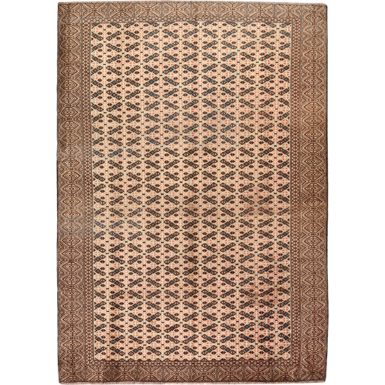 Turkmen Persian Rug 8'6" x 6'2" - Semi Antique Geometric Crimson, Navy Blue Hand Knotted | front view | SKU 111465