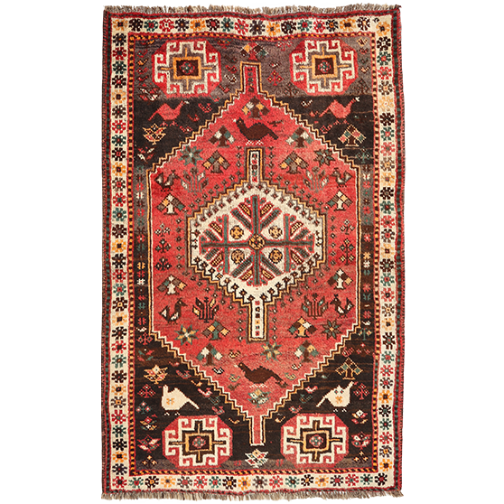Shiraz Persian Rug 4'8" x 3'6" - Antique Geometric Blue, Red Hand Knotted | front view | SKU 111517