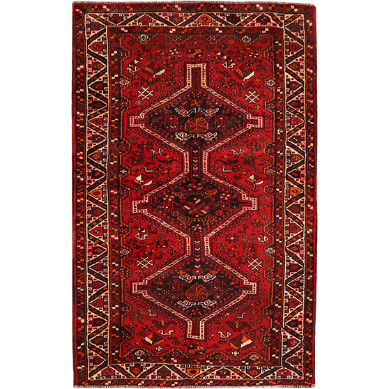 Shiraz Persian Rug 6'8" x 4'1" - Semi Antique Geometric Blue, Red Hand Knotted | front view | SKU 111520