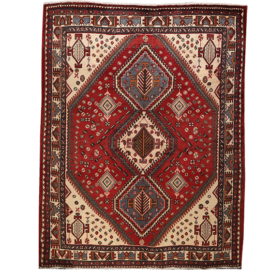 Abadeh Persian Rug 6'8" x 5'3" - Semi Antique Geometric Red, Ivory Hand Knotted | front view | SKU 111541