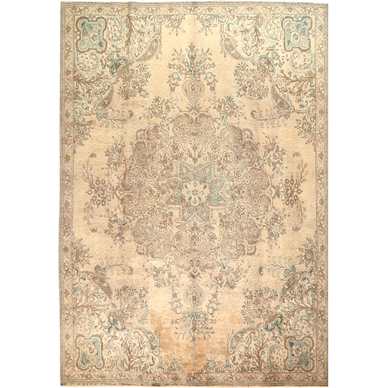 Tabriz Persian Rug 10'12" x 7'5" - Semi Antique Medallion Red, Cream Hand Knotted | front view | SKU 111552