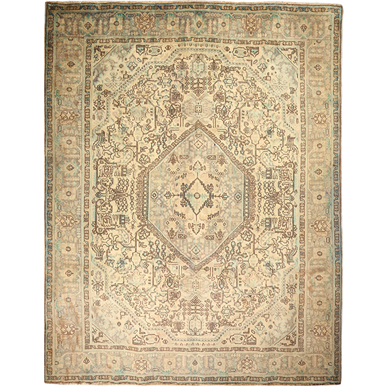 Tabriz Persian Rug 12'9" x 9'9" - Semi Antique Medallion Red, Cream Hand Knotted | front view | SKU 111554