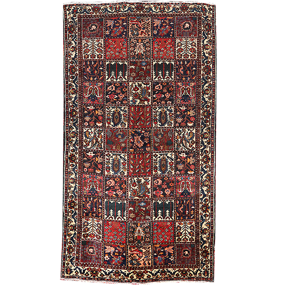 Bakhtiari Persian Rug 9'9" x 5'1" - Semi Antique Medallion Blue, Crimson Hand Knotted | front view | SKU 111563