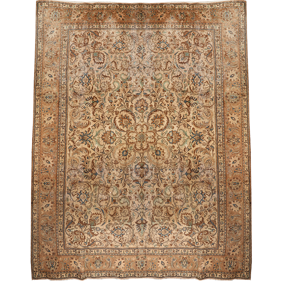 Tabriz Persian Rug 12x9 ft - Semi Antique Medallion Red, Cream Hand Knotted | front view | SKU 111571