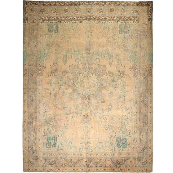 Tabriz Persian Rug 12x9 ft - Semi Antique Medallion Red, Cream Hand Knotted | front view | SKU 111577