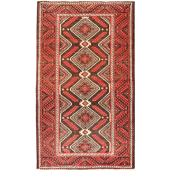 Baluch Persian Rug 6'11" x 4'0" - Semi Antique Mihrab Red, Blue Hand Knotted | front view | SKU 111601
