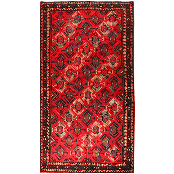 Baluch Persian Rug 9'8" x 4'12" - Semi Antique Mihrab Red, Blue Hand Knotted | front view | SKU 111603