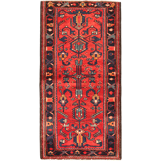 Saveh Persian Rug 6'7" x 3'3" - Semi Antique Medallion Red, Brown Hand Knotted | front view | SKU 111604