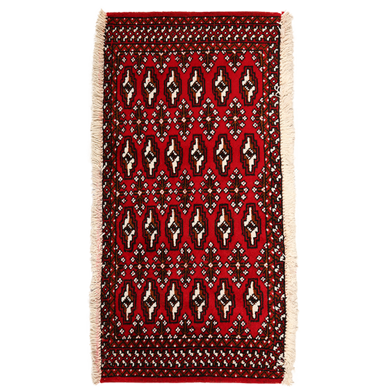 Turkmen Persian Rug 3'5" x 1'7" - Semi Antique Geometric Crimson, Navy Blue Hand Knotted | front view | SKU 111610
