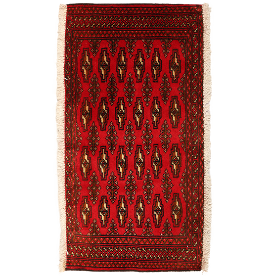 Turkmen Persian Rug 3'3" x 1'8" - Semi Antique Geometric Crimson, Navy Blue Hand Knotted | front view | SKU 111620