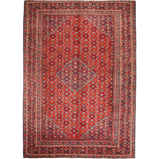 Mahal Persian Rug 12'12" x 8'10" - Semi Antique Medallion Ivory, Pink Hand Knotted | front view | SKU 111624