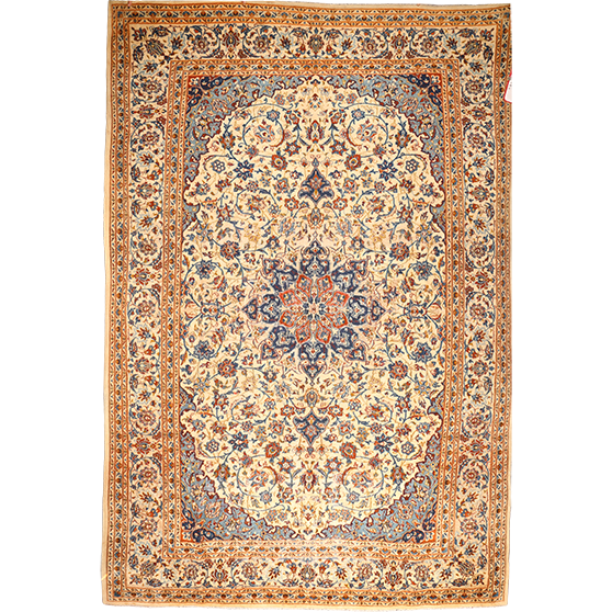 Najafabad Persian Rug 14'9" x 9'10" - Semi Antique Medallion Red, Beige Hand Knotted | front view | SKU 111627