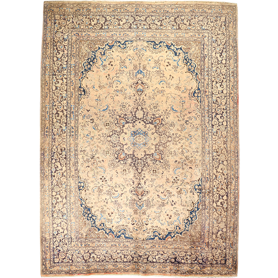 Sabzevar Persian Rug 11'4" x 8'2" - Semi Antique Medallion Crimson, Beige Hand Knotted | front view | SKU 111631