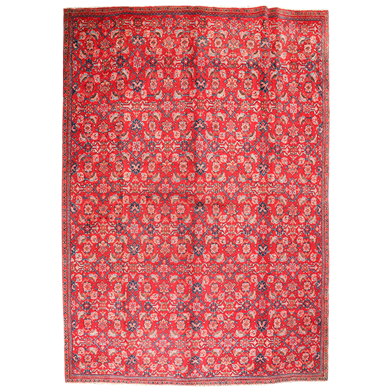 Mahal Persian Rug 10x7 ft - Semi Antique Medallion Ivory, Pink Hand Knotted | front view | SKU 111632