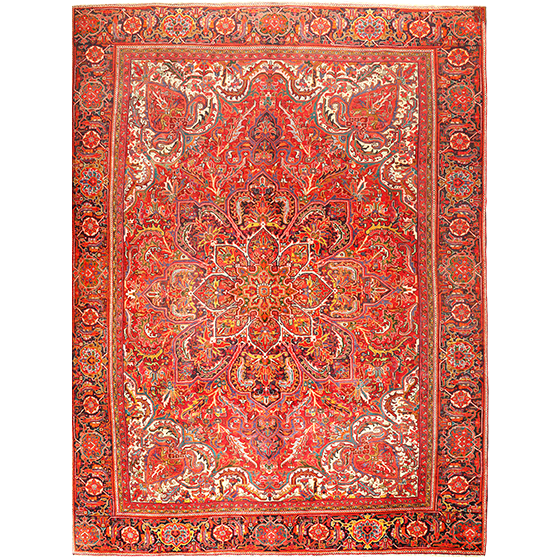 Heriz Persian Rug 12'6" x 9'3" - Semi Antique Medallion Red, Brown Hand Knotted | front view | SKU 111635