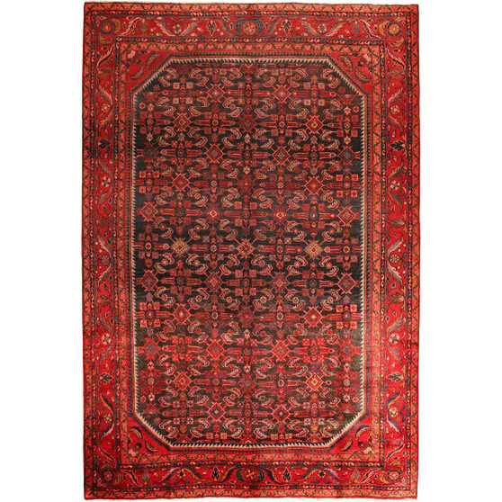 Vist Persian Rug 10'10" x 7'3" - Semi Antique Geometric Red, Beige Hand Knotted | front view | SKU 111638