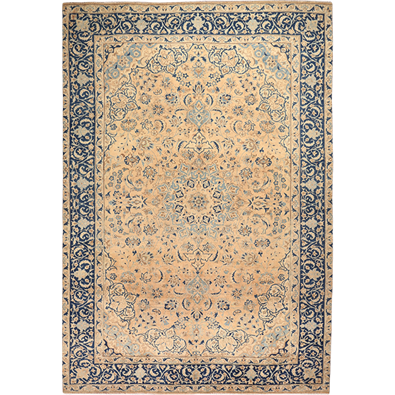 Najafabad Persian Rug 11x7 ft - Semi Antique Medallion (Toranj), Shah Abbasi Cream, Navy Blue, Persian Blue Hand Knotted | front view | SKU 111639