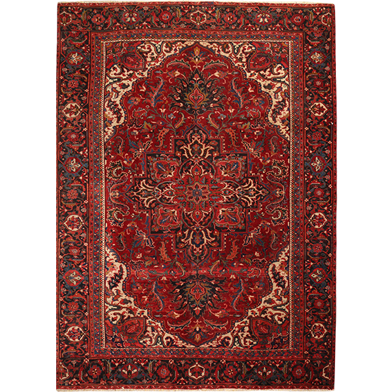 Heriz Persian Rug 10'11" x 7'7" - Semi Antique Medallion Red, Brown Hand Knotted | front view | SKU 111641