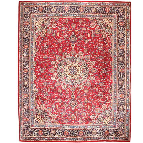 Nain Persian Rug 12'8" x 9'12" - Semi Antique Medallion Cream, Beige Hand Knotted | front view | SKU 111652
