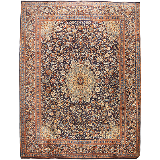 Kashmar Persian Rug 13x10 ft - Semi Antique Afshan Crimson, Ivory Hand Knotted | front view | SKU 111658