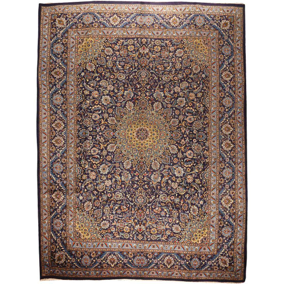 Kashmar Persian Rug 13x9 ft - Semi Antique Afshan Crimson, Ivory Hand Knotted | front view | SKU 111659