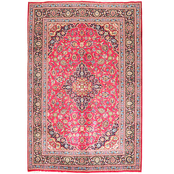 Kashmar Persian Rug 9'10" x 6'4" - Semi Antique Afshan Crimson, Ivory Hand Knotted | front view | SKU 111661