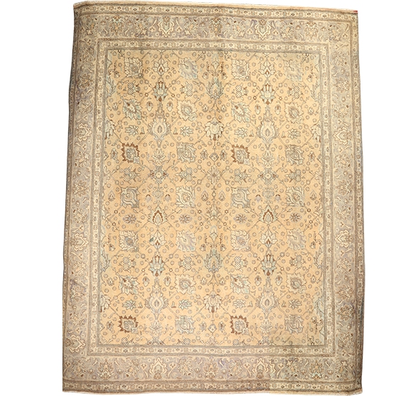 Tabriz Persian Rug 12x9 ft - Semi Antique Medallion Red, Cream Hand Knotted | front view | SKU 111665