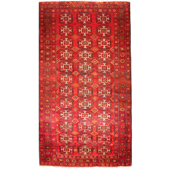 Baluch Persian Rug 9x5 ft - Semi Antique Mihrab Red, Blue Hand Knotted | front view | SKU 111679