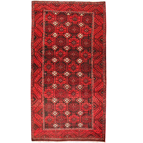Ferdos Persian Rug 9'2" x 4'9" - Semi Antique Geometric Red, Beige Hand Knotted | front view | SKU 111680