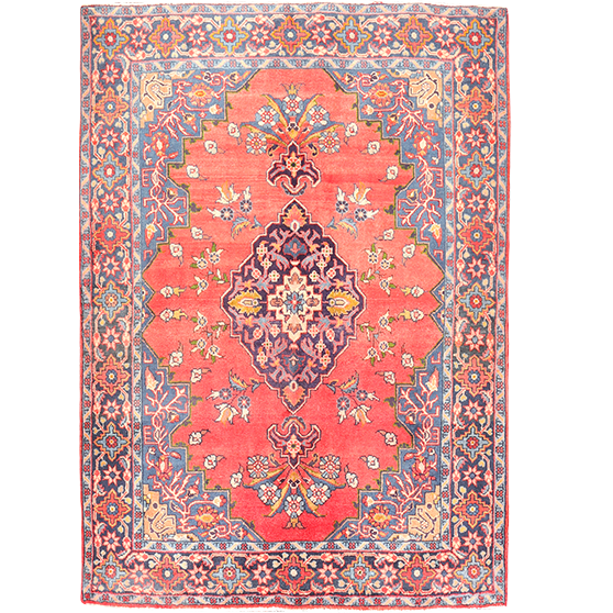 Vist Persian Rug 7'3" x 5'2" - Semi Antique Geometric Red, Beige Hand Knotted | front view | SKU 111683