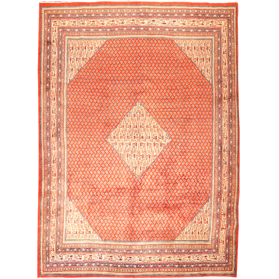 Arak Persian Rug 11'8" x 8'5" - Semi Antique Medallion Crimson, Red Hand Knotted | front view | SKU 111684