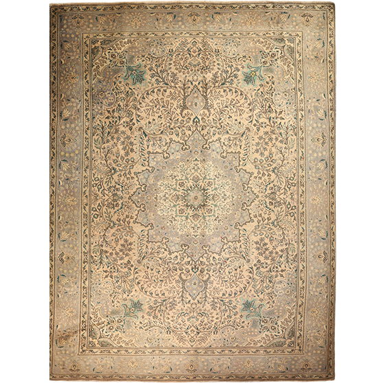 Tabriz Persian Rug 13x9 ft - Semi Antique Medallion Red, Cream Hand Knotted | front view | SKU 111685
